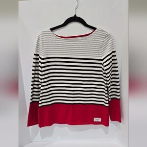 Authentic Talbots Tee - Slope Stripe Colorblock Boatneck Top - Red/Black